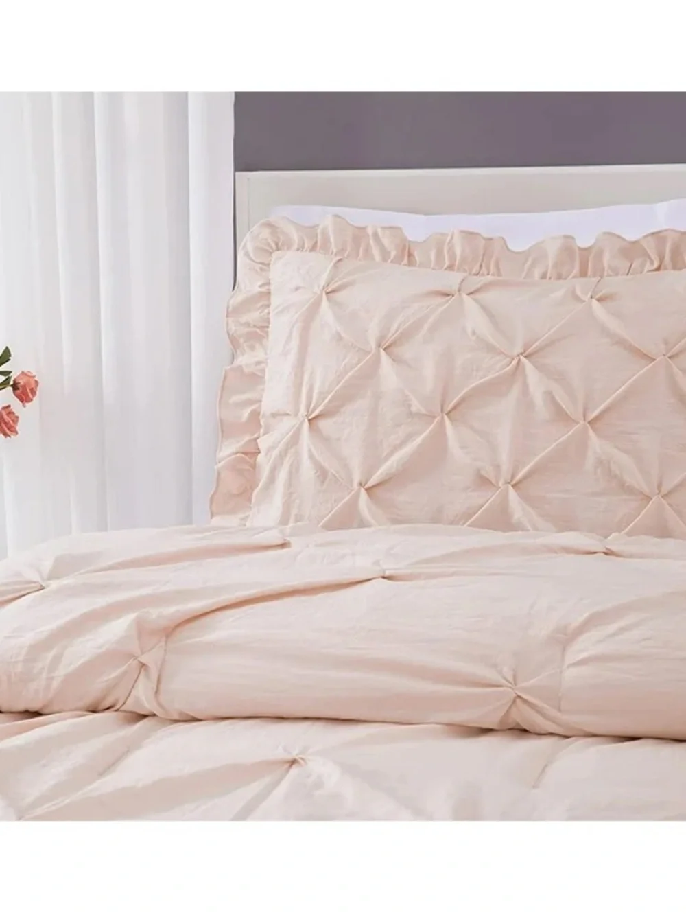 Blush Pink Ruffled king 3 piece Comforter Set